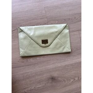 Hobo International Leather Evening Clutch Envelope‎ Brass Toggle Clasp Green